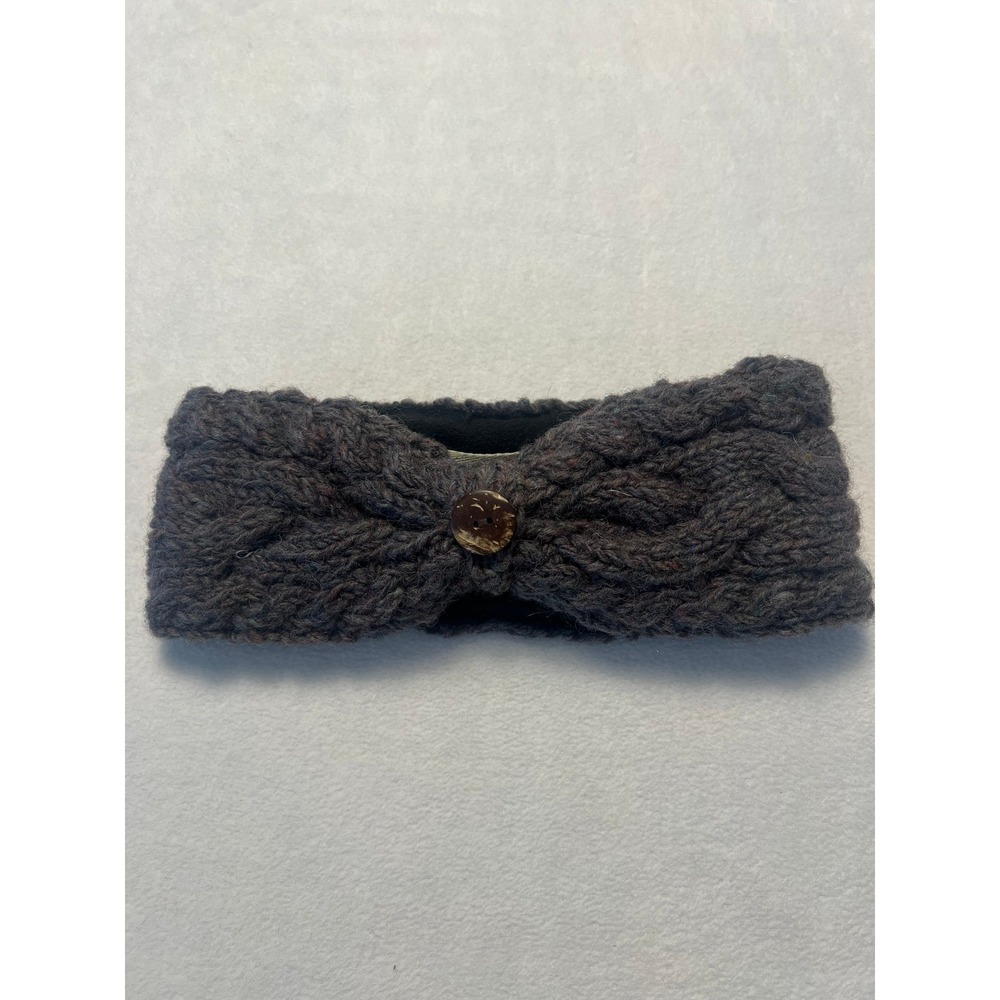 Aran Sweater Market OS Headband Gray Wool Cable Knit Fleece Lined Button